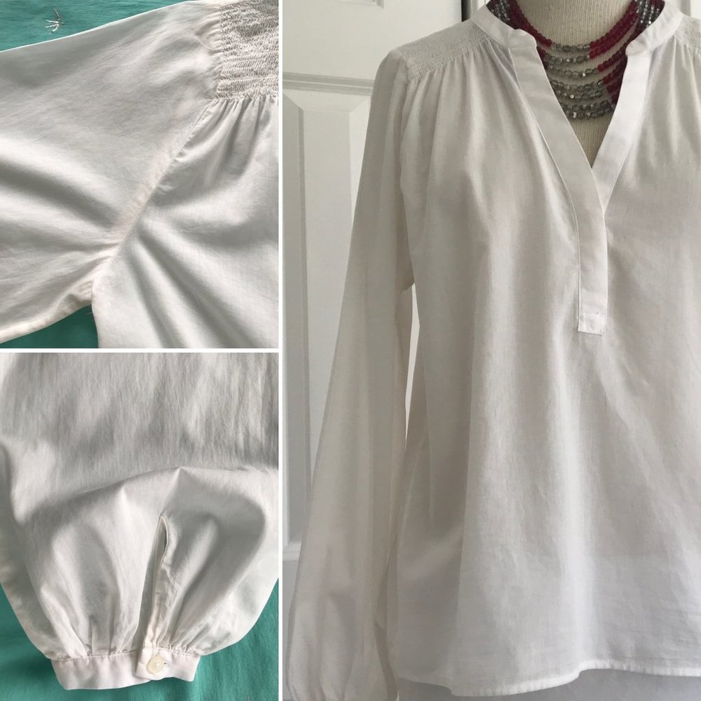 Banana Republic Sheer Peasant Blouse Long Sleeves 100% Cotton S Ivory  White EUC